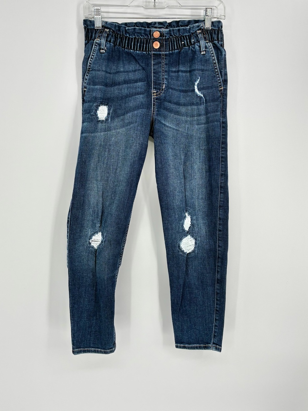 Abercrombie Kids Distressed High Rise Mini Mom Jeans Elastic Waist 13/14